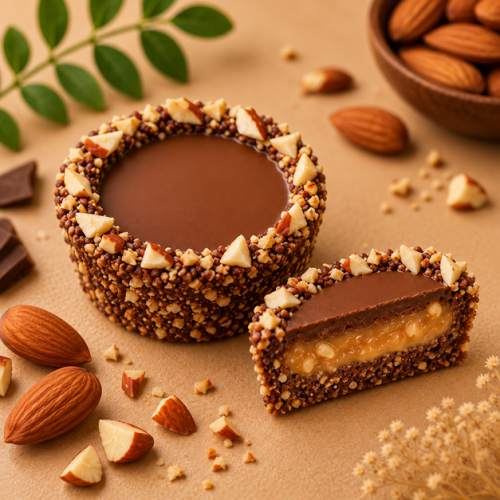 Handcrafted almond praline cup with milk chocolate filling